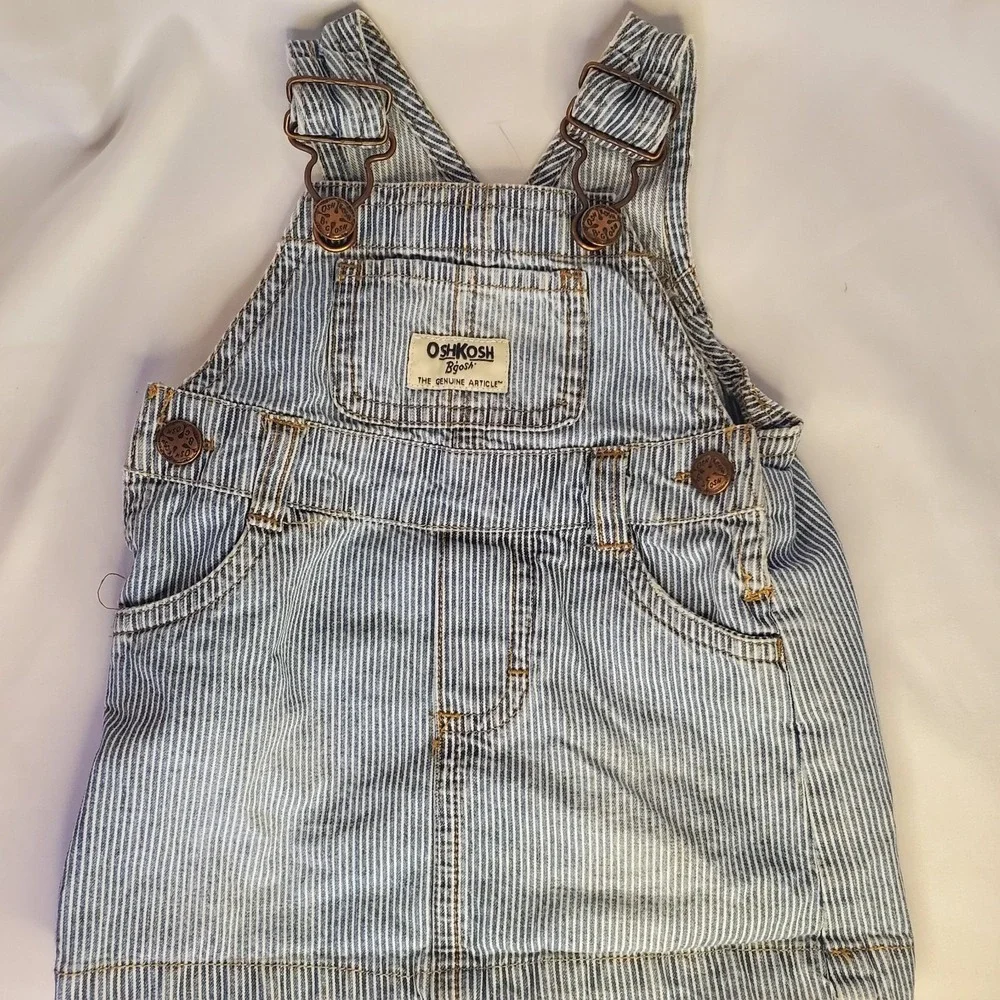 Osh Kosh B'Gosh VestBak Railroad Stripes Bib Overalls Dress Baby Size 6 Months